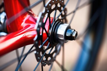 Fototapeta na wymiar close-up view of spoke tightening on a bike wheel