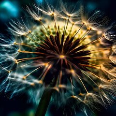 Dandelion flower on a dark background. Close up view. macro photography