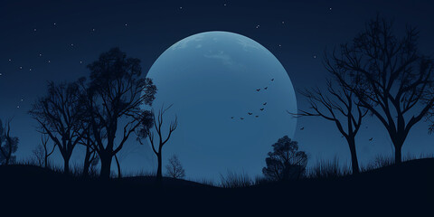 minimalist Halloween background with a single, elegant, full moon against a midnight sky.