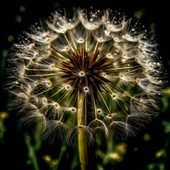 Dandelion flower on a dark background. Close up view. macro photography