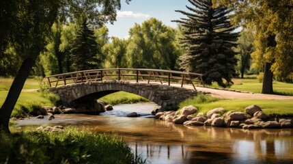 A bridge over a calm river on a rural road