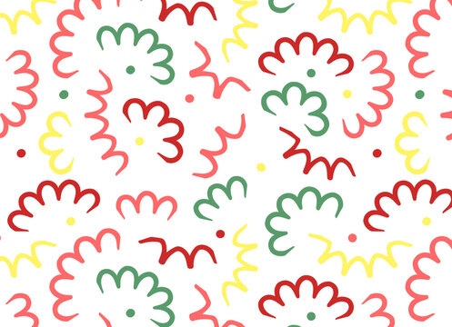 doodle pattern with Christmas abstract squiggles, triangle wavy scribble spiral lines. retro 80s memphis style. Chaotic ink brush scribbles.