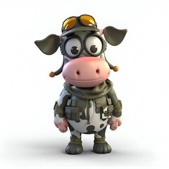 3D Render of a cartoon cow with a military helmet and goggles