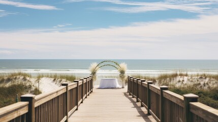 Fototapeta na wymiar Beachfront wedding with a wooden pier
