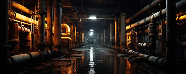 Foto op Canvas Underground sewer system pipes and dark water. © Michal