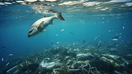 Fototapeta premium Fish and Waste in the Ocean 
