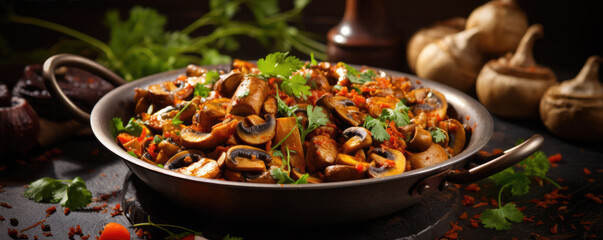 Chowmein noodles with mushrooms served in a plate.