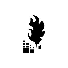 Burned building in war, black fill icon. War design element template vector illustration in trendy style. Editable graphic resources for many purposes.