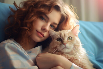 Woman pet female cute beauty cat