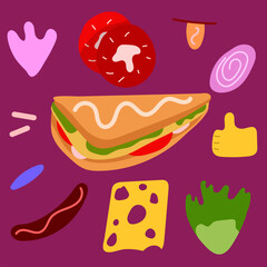 sandwich flat vector illustration colorful hand drawn 