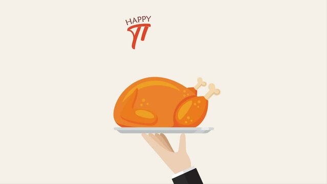 Waiter is serving a turkey motion. 4k video animated