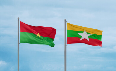 Myanmar and Burkina Faso flags, country relationship concept
