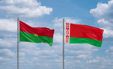 Belarus and Burkina Faso flags, country relationship concept