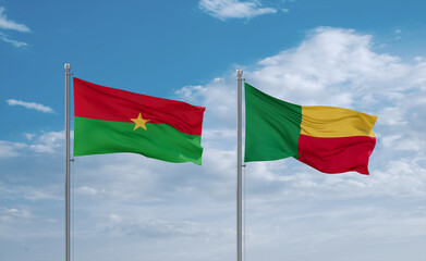 Benin and Burkina Faso flags, country relationship concept