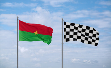 Checkered racing and Burkina Faso flags, country relationship concept