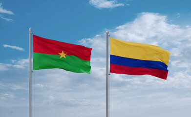 Colombia and Burkina Faso flags, country relationship concept