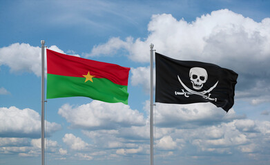 Pirate and Burkina Faso flags, country relationship concept