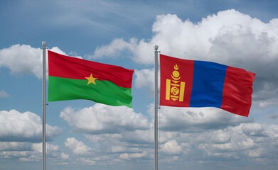 Mongolia and Burkina Faso flags, country relationship concept