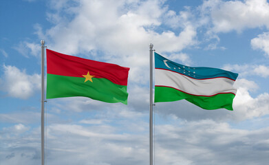 Uzbekistan and Burkina Faso flags, country relationship concept