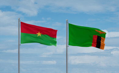 Zambia and Burkina Faso flags, country relationship concept