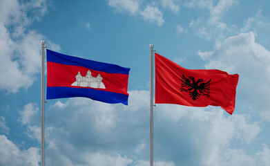 Cambodia and Albania national flags, country relationship concept