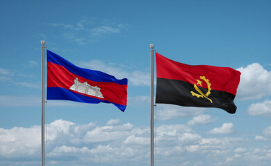 Naklejka na ściany i meble Cambodia and Angola national flags, country relationship concept