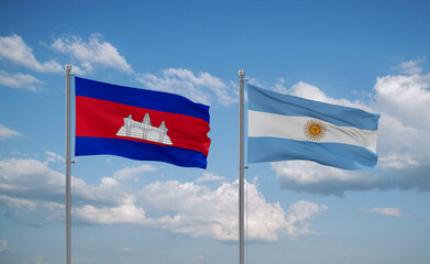 Argentina and Cambodia flags, country relationship concept