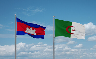 Cambodia and Algeria national flags, country relationship concept