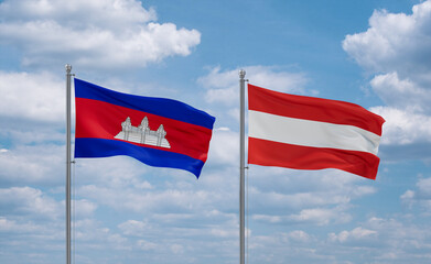 Austria and Cambodia flags, country relationship concept