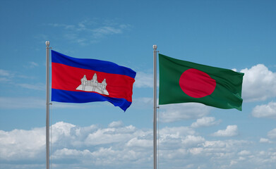 Bangladesh and Cambodia flags, country relationship concept