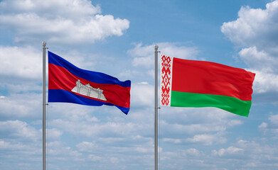 Belarus and Cambodia flags, country relationship concept