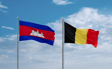 Belgium and Cambodia flags, country relationship concept