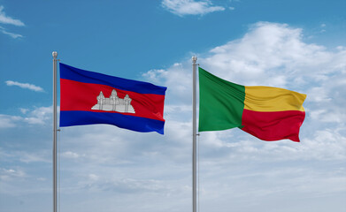Benin and Cambodia flags, country relationship concept