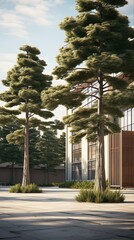 Fototapeta premium tall trees in front of modern building
