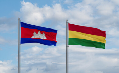 Bolivia and Cambodia flags, country relationship concept