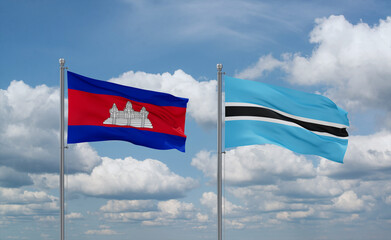 Botswana and Cambodia flags, country relationship concept