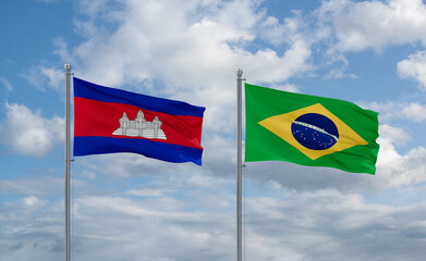 Cambodia and Brazil flags, country relationship concept