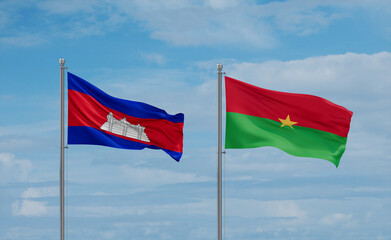 Naklejka na ściany i meble Burkina Faso and Cambodia flags, country relationship concept