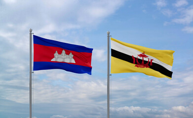 Brunei and Cambodia flags, country relationship concepts