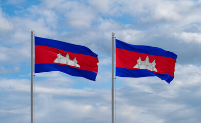 Two Cambodia flags, country relationship concept