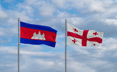 Georgia and Cambodia flags, country relationship concept
