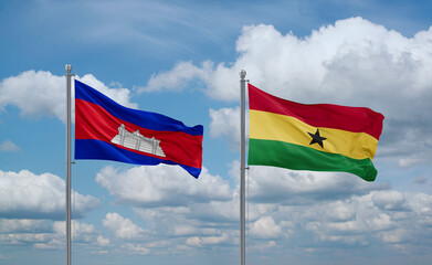 Ghana and Cambodia flags, country relationship concept