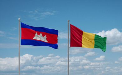 Guinea and Cambodia flags, country relationship concept