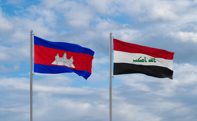 Iraq and Cambodia flags, country relationship concept
