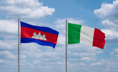 Italy and Cambodia flags, country relationship concept