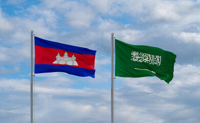 Cambodia and Saudi Arabia flags, country relationship concepts