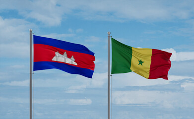 Senegal and Cambodia flags, country relationship concept
