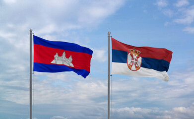 Serbia and Cambodia flags, country relationship concept