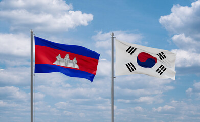 South Korea and Cambodia flags, country relationship concept
