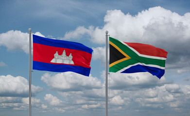 South Africa and Cambodia flags, country relationship concept